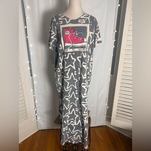 Art to Wear Lurdes Bergada Star Print Maxi Dress L/XL Gray Pink Shoe